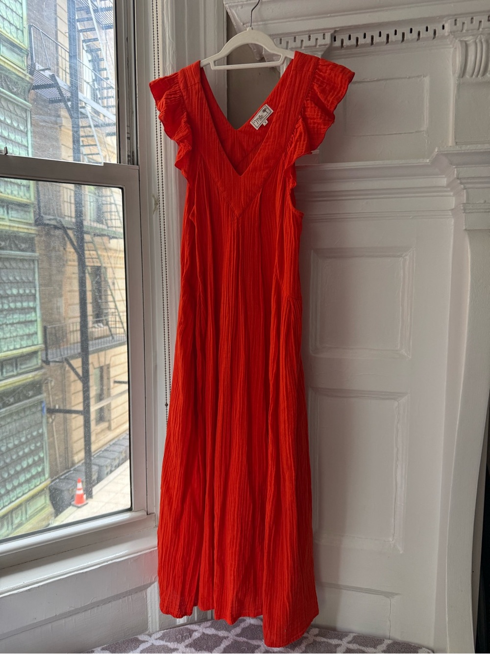 Mille Bright Red V-Neck Flutter Sleeve Maxi Dress. Worn only once. 100% cotton.